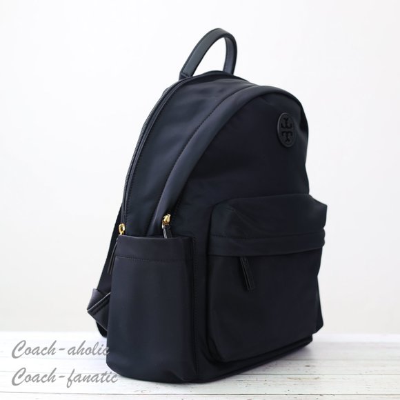 NWT Tory Burch Ella Logo Dual Zip Compartment Nylon Backpack in Black - Picture 4 of 13